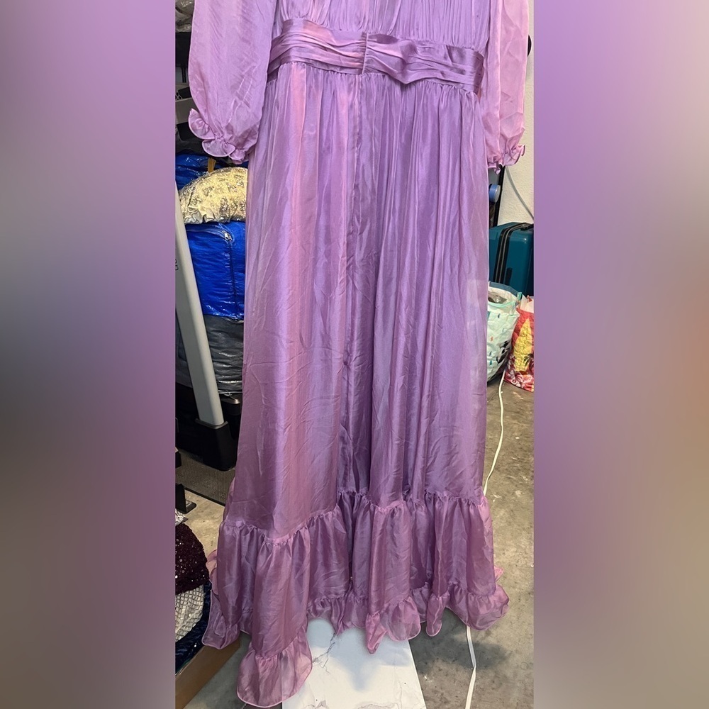 Mac Duggal 68225 Light Purple Chiffon Ruched Illusion Raglan Sleeve Ruffle Gown - Picture 8 of 14